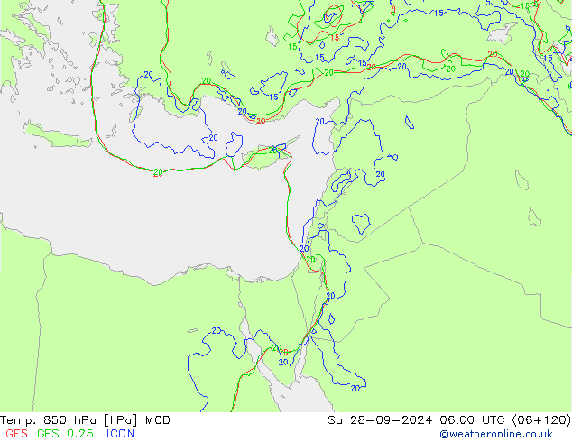 Temp. 850 hPa MOD sab 28.09.2024 06 UTC