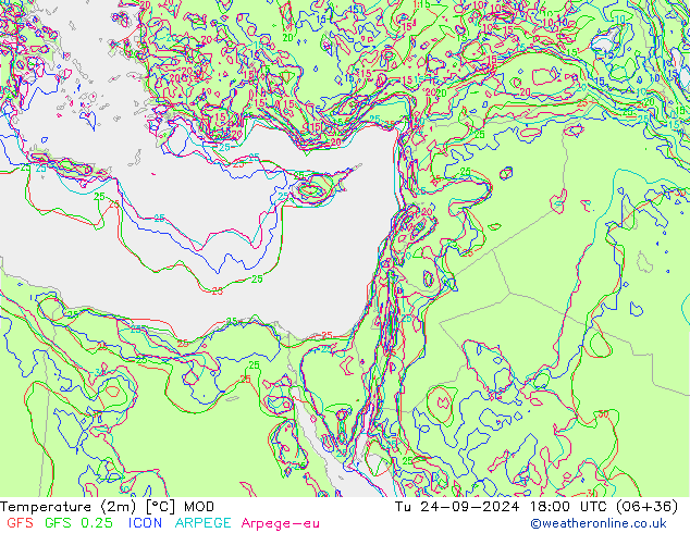 Temperature (2m) MOD Tu 24.09.2024 18 UTC