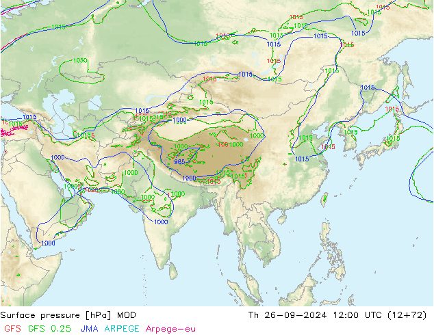 Presión superficial MOD jue 26.09.2024 12 UTC