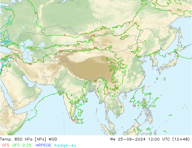 Temp. 850 hPa MOD St 25.09.2024 12 UTC