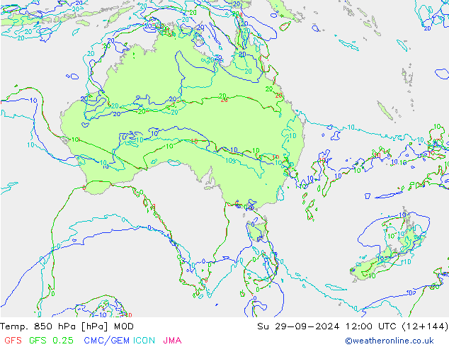 Temp. 850 hPa MOD zo 29.09.2024 12 UTC