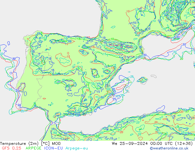 карта температуры MOD ср 25.09.2024 00 UTC