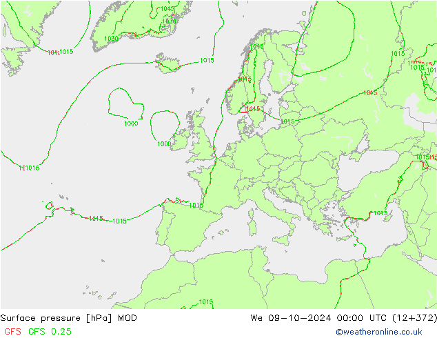 Surface pressure MOD We 09.10.2024 00 UTC