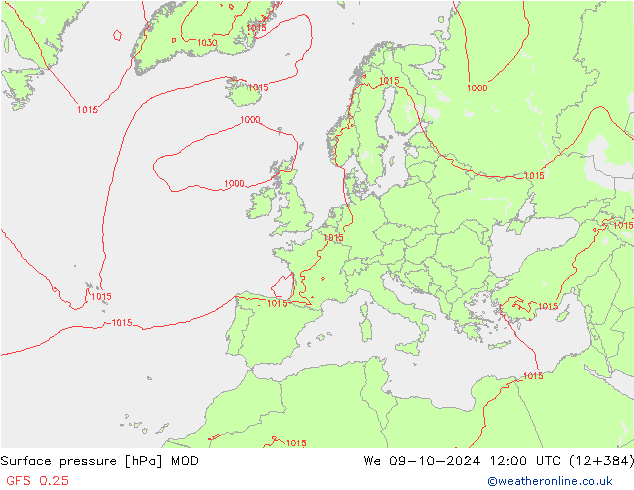 Atmosférický tlak MOD St 09.10.2024 12 UTC