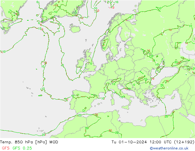 Temp. 850 hPa MOD Di 01.10.2024 12 UTC