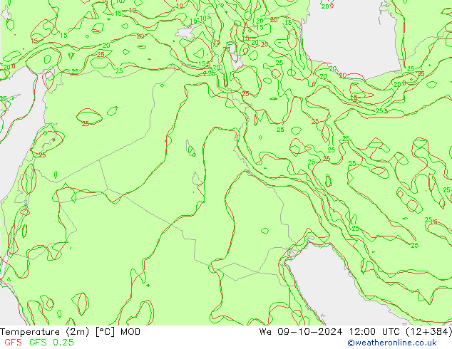 Temperatura (2m) MOD mié 09.10.2024 12 UTC