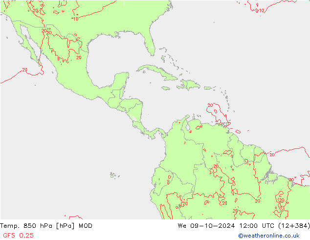 Temp. 850 hPa MOD mié 09.10.2024 12 UTC