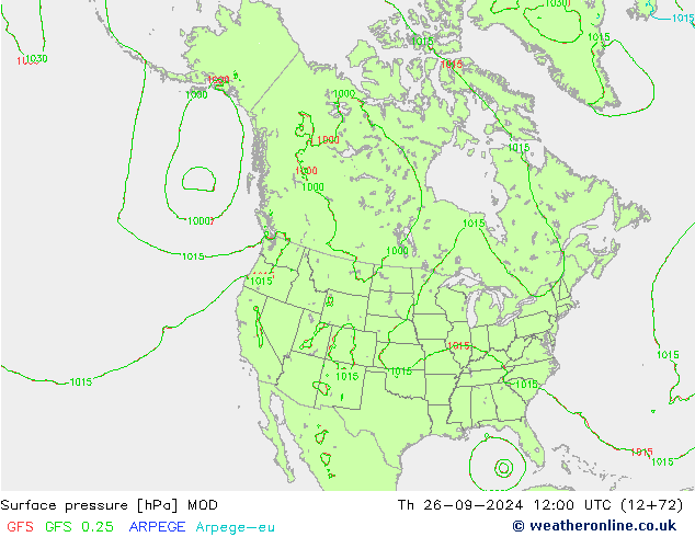 Atmosférický tlak MOD Čt 26.09.2024 12 UTC