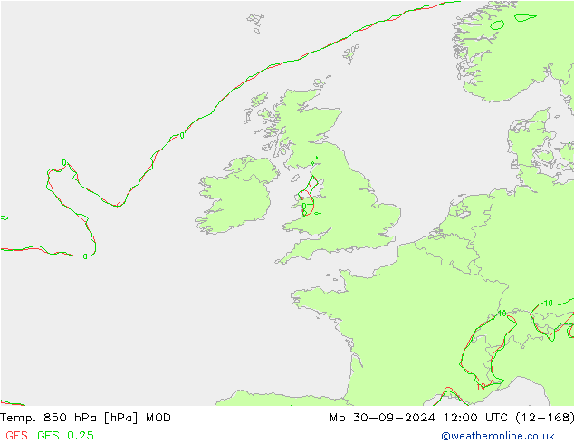 Temp. 850 гПа MOD пн 30.09.2024 12 UTC