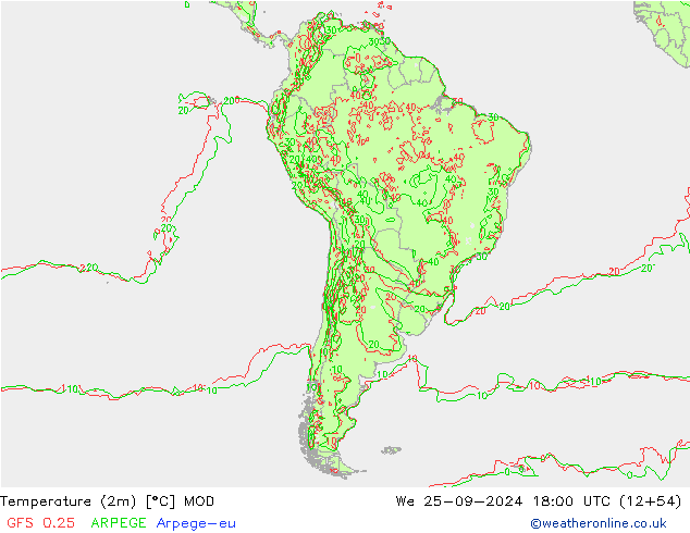 température (2m) MOD mer 25.09.2024 18 UTC