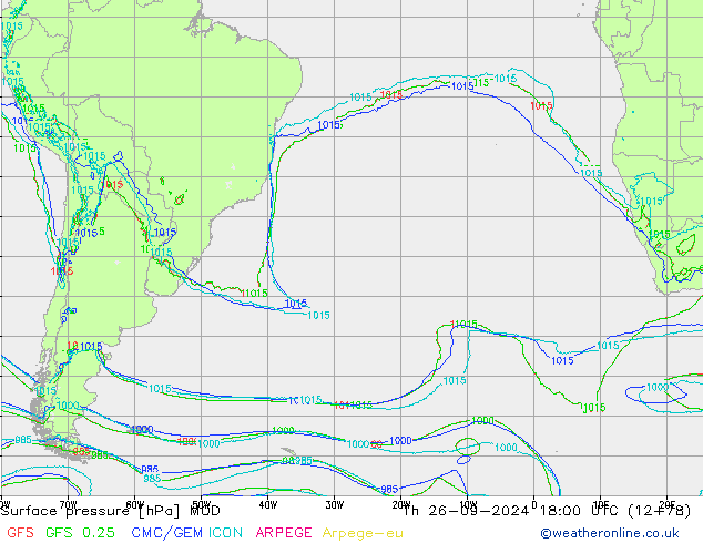 Atmosférický tlak MOD Čt 26.09.2024 18 UTC