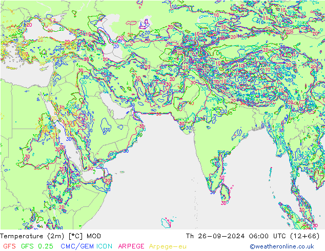 Temperature (2m) MOD Th 26.09.2024 06 UTC