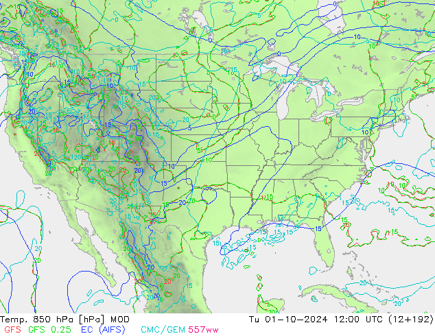 850 hPa Sıc. MOD Sa 01.10.2024 12 UTC