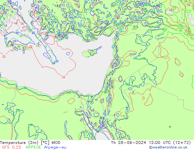 Temperatura (2m) MOD gio 26.09.2024 12 UTC