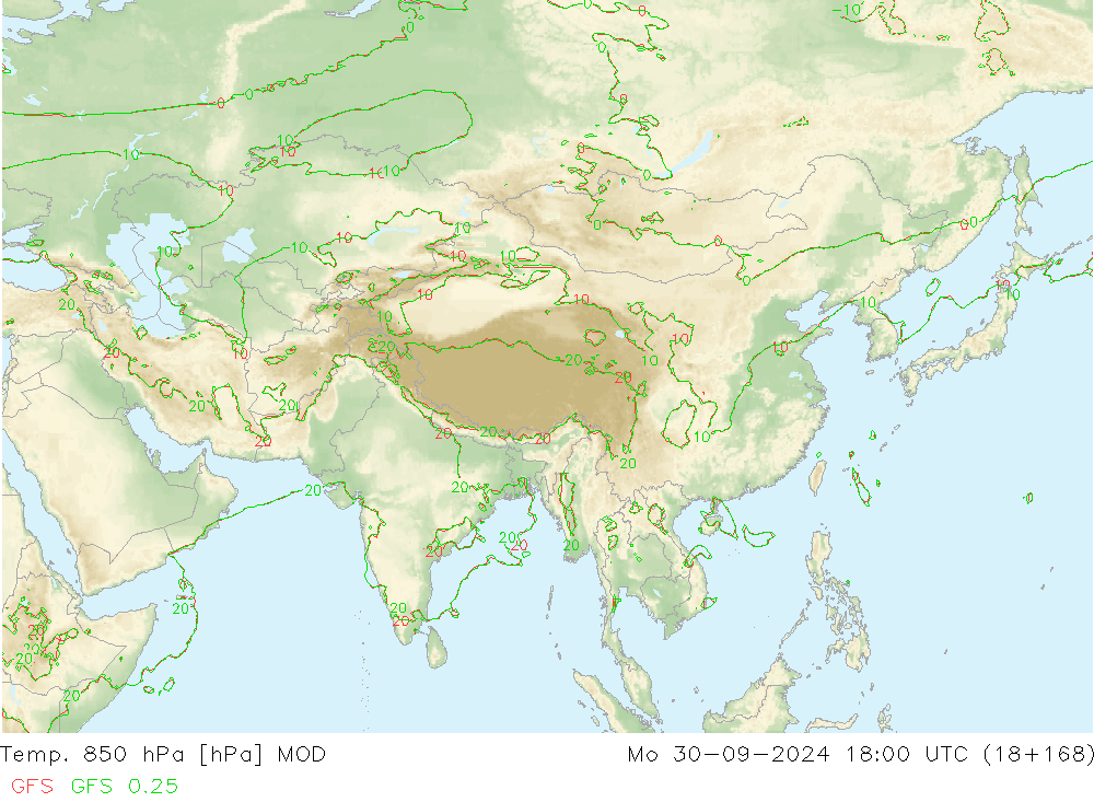 Temp. 850 hPa MOD ma 30.09.2024 18 UTC