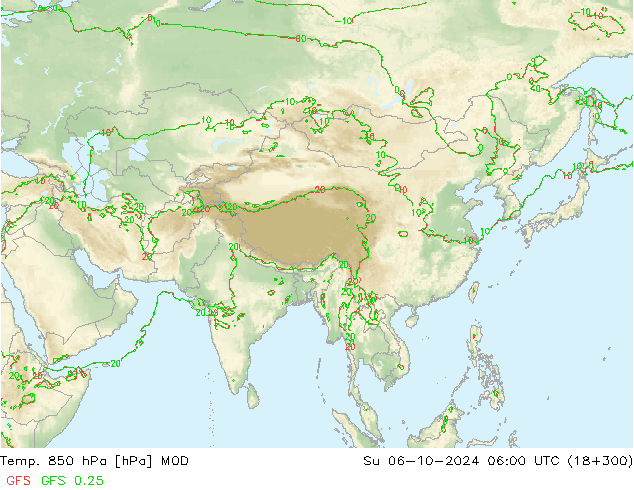 850 hPa Sıc. MOD Paz 06.10.2024 06 UTC