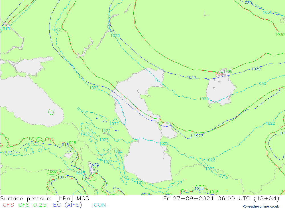 Atmosférický tlak MOD Pá 27.09.2024 06 UTC