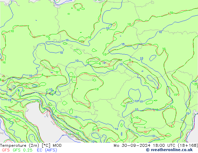 Temperature (2m) MOD Po 30.09.2024 18 UTC