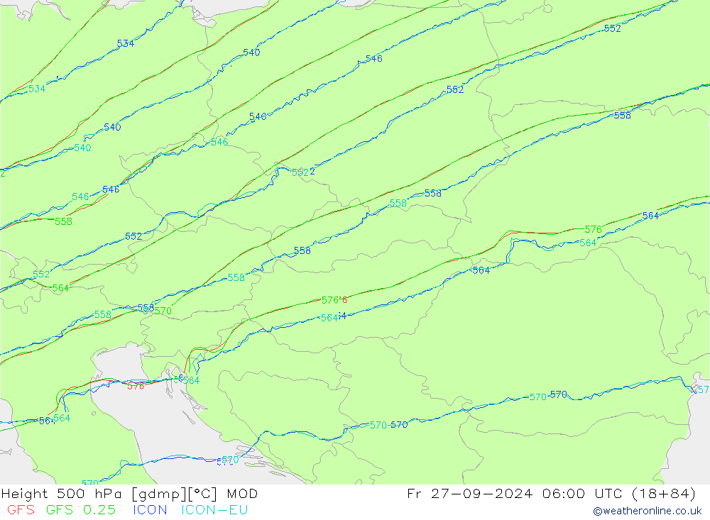 Height 500 гПа MOD пт 27.09.2024 06 UTC