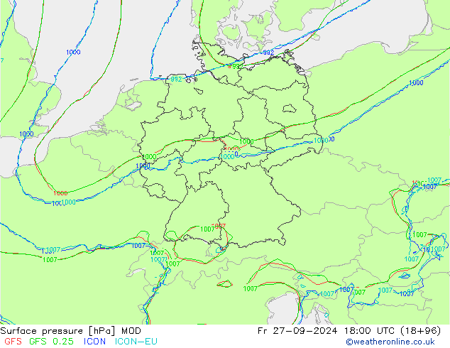 Atmosférický tlak MOD Pá 27.09.2024 18 UTC