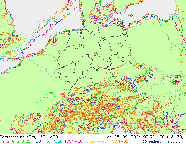 Temperature (2m) MOD We 25.09.2024 00 UTC