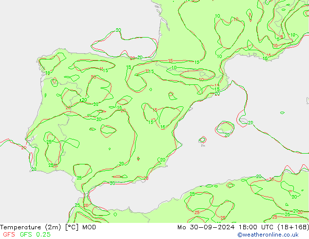 Temperature (2m) MOD Mo 30.09.2024 18 UTC