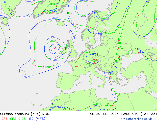 Surface pressure MOD Su 29.09.2024 12 UTC