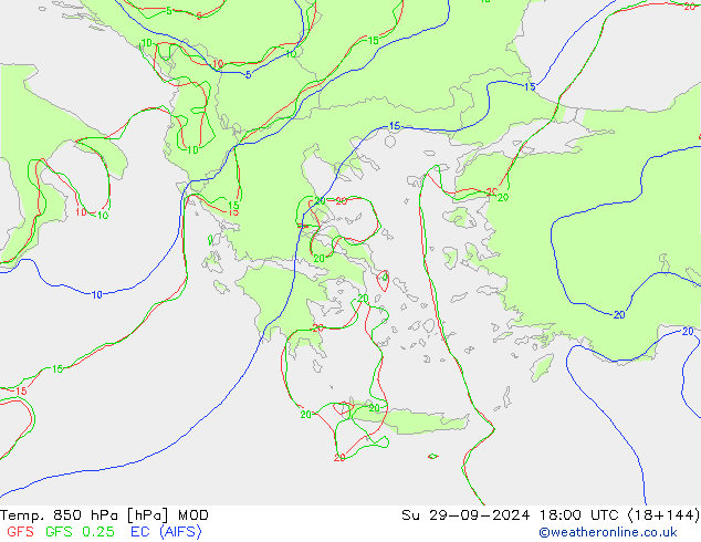 Temp. 850 hPa MOD dom 29.09.2024 18 UTC