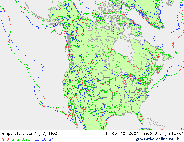 Temperatuurkaart (2m) MOD do 03.10.2024 18 UTC