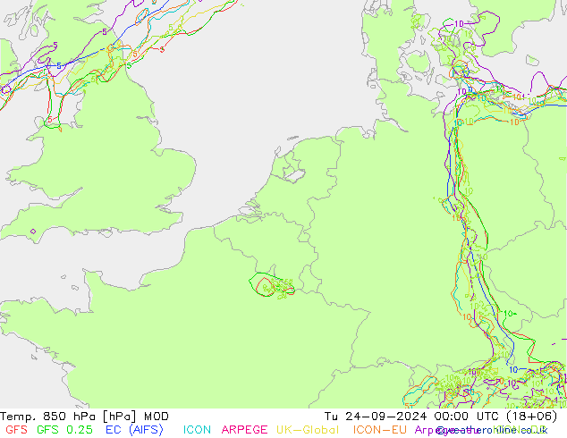 850 hPa Sıc. MOD Sa 24.09.2024 00 UTC