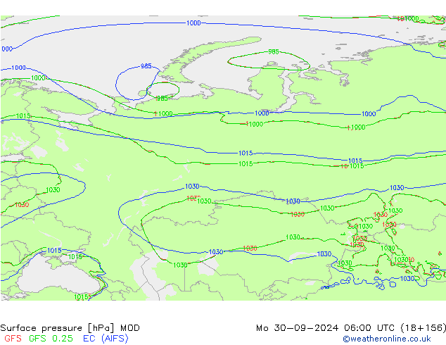 Surface pressure MOD Mo 30.09.2024 06 UTC