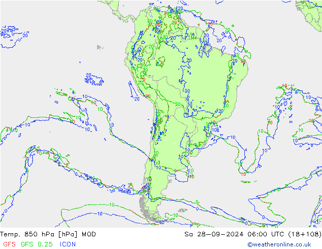 Temp. 850 гПа MOD сб 28.09.2024 06 UTC