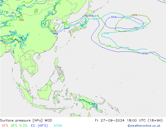 Atmosférický tlak MOD Pá 27.09.2024 18 UTC