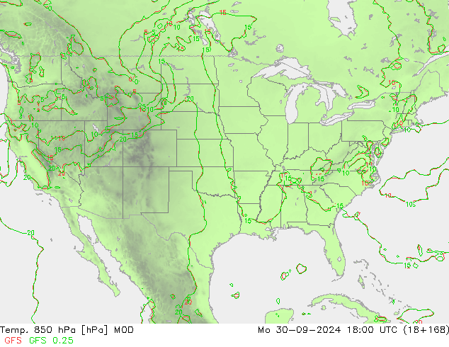 Temp. 850 гПа MOD пн 30.09.2024 18 UTC