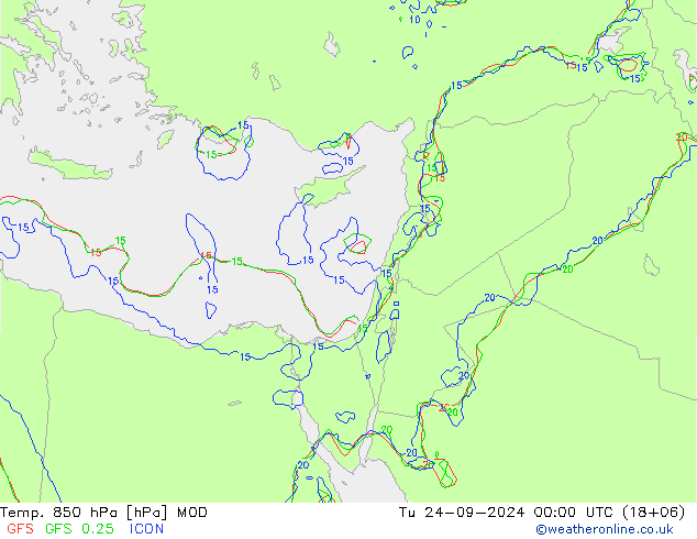 Temp. 850 hPa MOD  24.09.2024 00 UTC