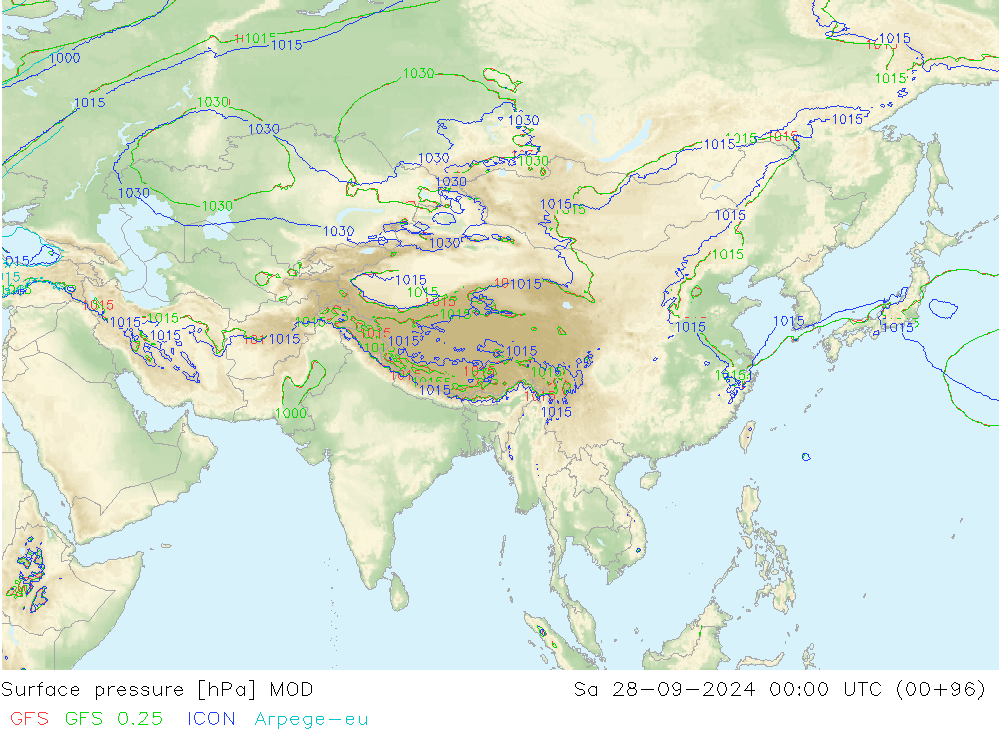 Surface pressure MOD Sa 28.09.2024 00 UTC