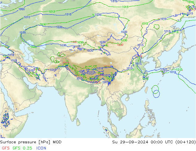 Atmosférický tlak MOD Ne 29.09.2024 00 UTC