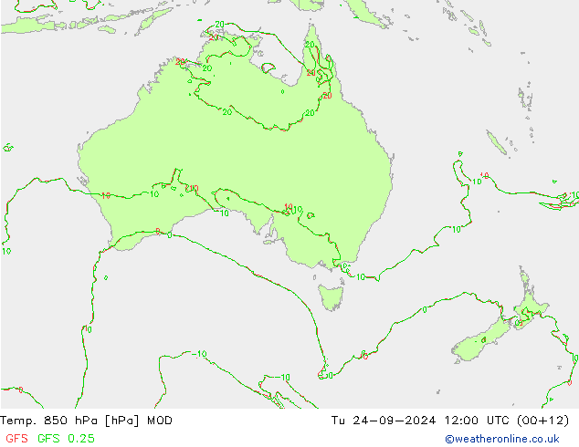 Temp. 850 hPa MOD wto. 24.09.2024 12 UTC