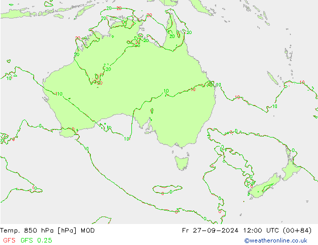 Temp. 850 гПа MOD пт 27.09.2024 12 UTC