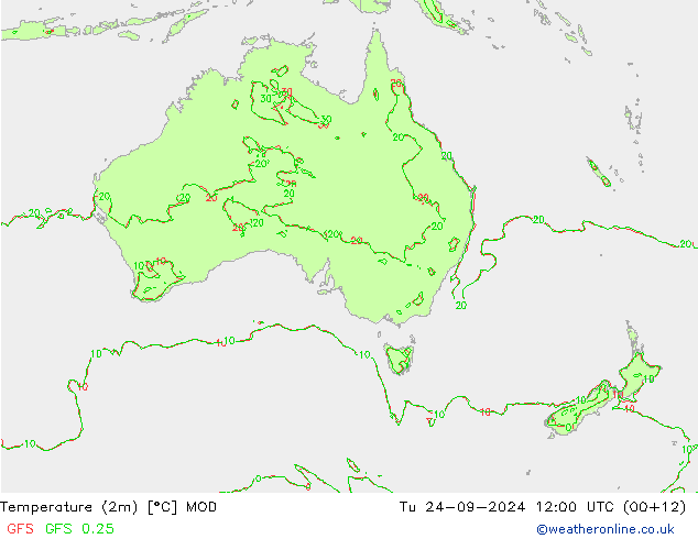 Temperature (2m) MOD Tu 24.09.2024 12 UTC