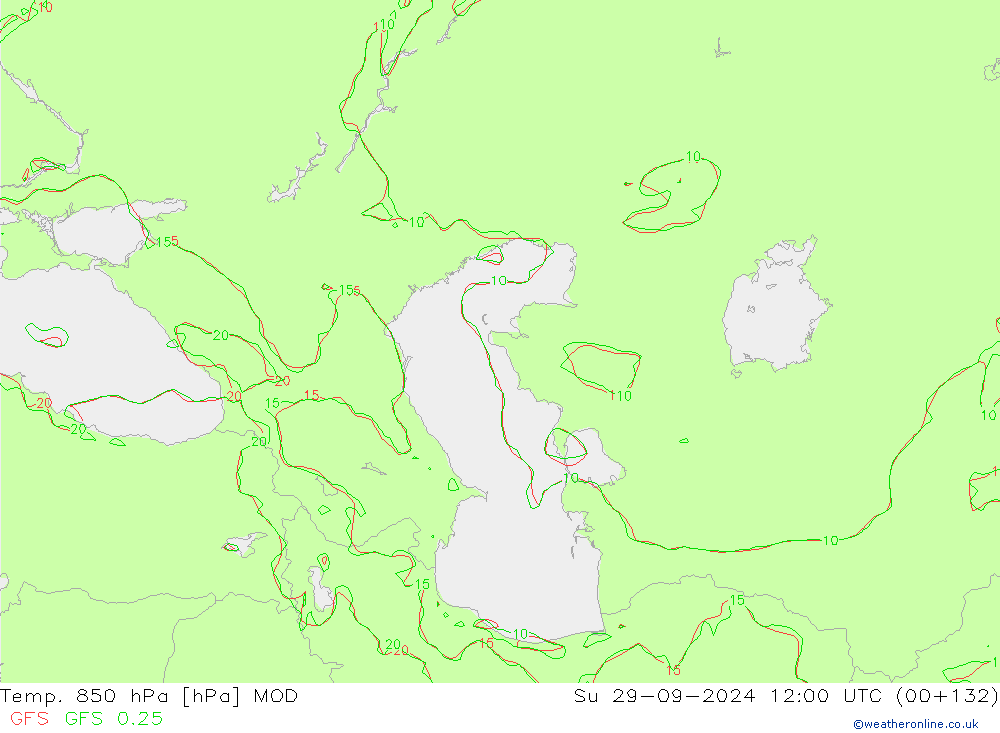 Temp. 850 гПа MOD Вс 29.09.2024 12 UTC