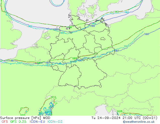 Pressione al suolo MOD mar 24.09.2024 21 UTC