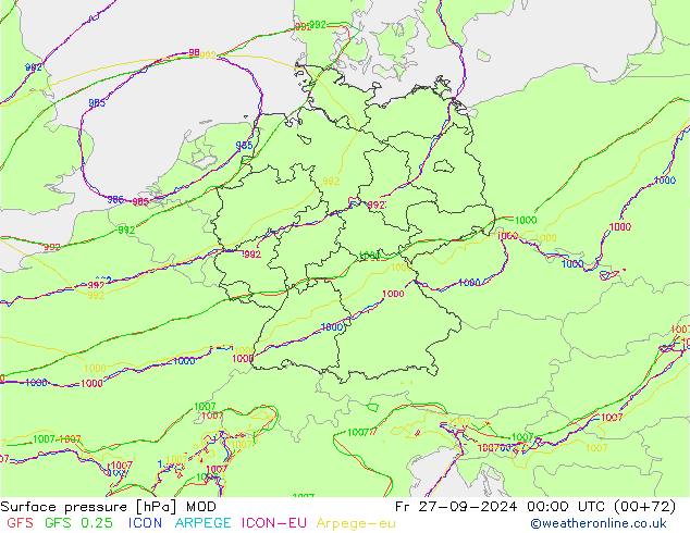 地面气压 MOD 星期五 27.09.2024 00 UTC