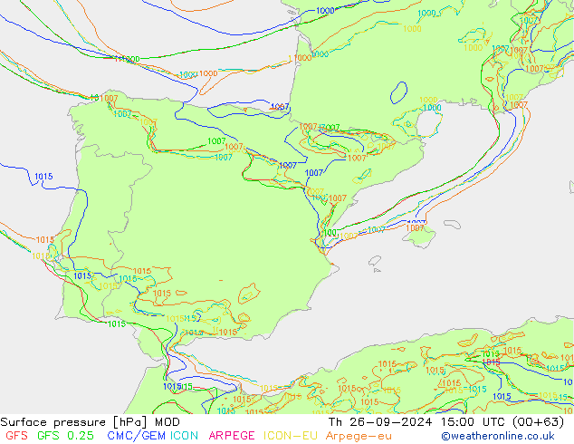 Pressione al suolo MOD gio 26.09.2024 15 UTC