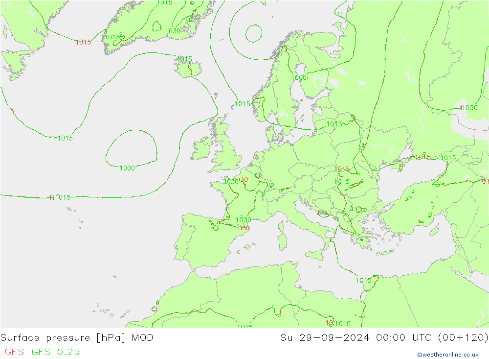 Surface pressure MOD Su 29.09.2024 00 UTC