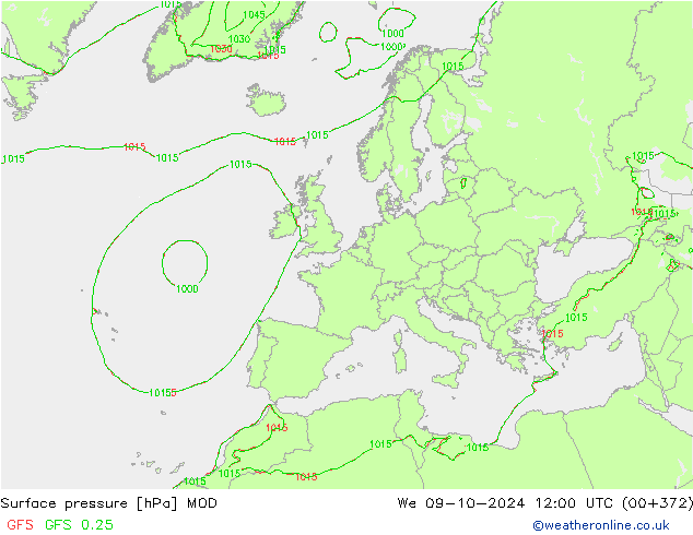 Luchtdruk (Grond) MOD wo 09.10.2024 12 UTC