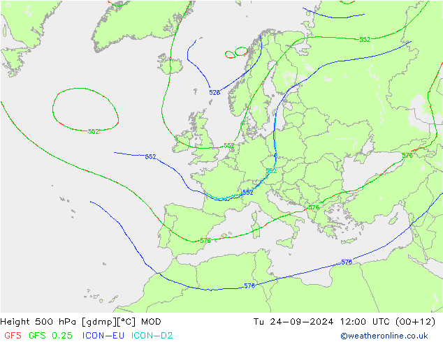 Height 500 hPa MOD Út 24.09.2024 12 UTC