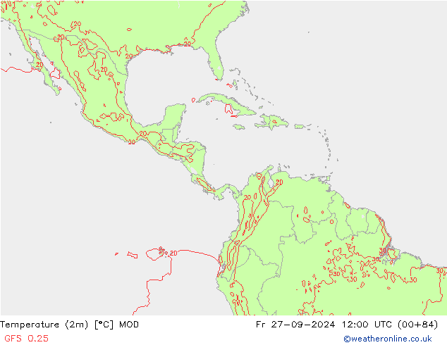 Temperatura (2m) MOD Sex 27.09.2024 12 UTC