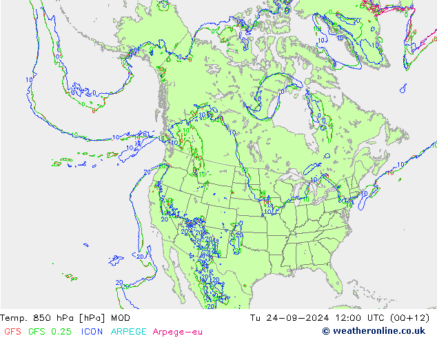 Temp. 850 hPa MOD Ter 24.09.2024 12 UTC