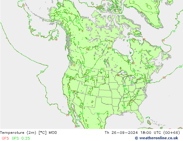 Temperature (2m) MOD Th 26.09.2024 18 UTC